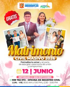 GRAN MATRIMONIO CIVIL MASIVO GRATUITO EN ANDAHUAYLAS
